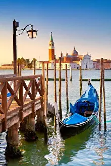 Absence Prints: Venice Grand Canal - venetian gondola moored to molo San Marco, Venice, Italy