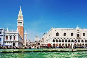 Venice, Italy - August 8, 2014: Piazza San Marco view from boat on Grand Canal