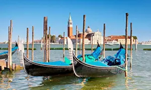 Venice, Italy - venetian gondola on Grande Canal (Grand Canal) and San Giorgio Maggiore church in the background, UNESCO