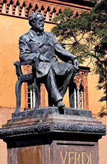 City Hall Prints: Verdi monument in front of Rocca dei Marchesi Pallavicino