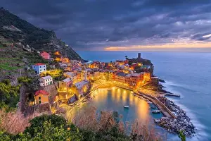 Vernazza, La Spezia, Liguria, Italy in the Cinque Terre region at dawn