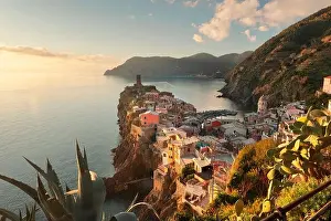 Vernazza, La Spezia, Liguria, Italy in the Cinque Terre region at dusk
