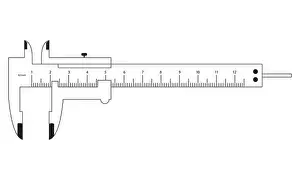Apparatus Prints: Vernier Caliper Black Outline isolated on a white background. EPS Vector