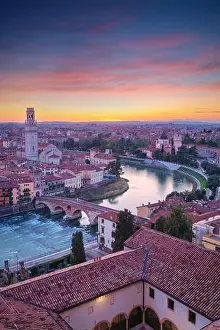 Verona, Italy. Aerial cityscape image of Verona, Italy at sunset