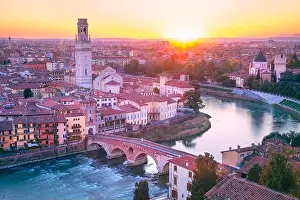 Verona, Italy. Aerial cityscape image of Verona, Italy at sunset