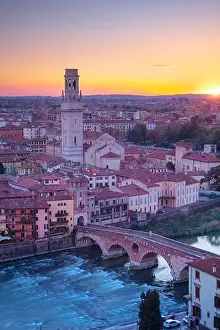 Verona, Italy. Aerial cityscape image of Verona, Italy at sunset