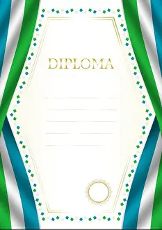 Diploma Prints: Vertical frame and border with Uzbekistan flag