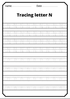 Tracing Prints: A vertical Letter N alphabet tracing worksheet (Capital letters)