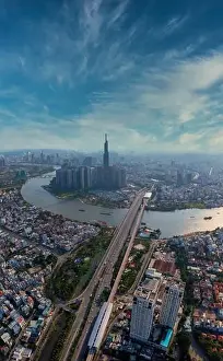 Ho Chi Minh Prints: Vertical panorama cityscape photo of downtown Ho Chi Minh city