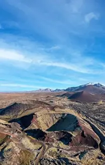 Lava Field Prints: Vertical panorama of inactive volcano craters in Berserkjahraun