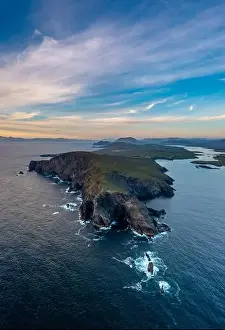 Sunset Island Prints: Vertical panorama landscape of the Bray Head cliffs on Valentia Island at sunset
