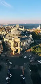 Vertical photo the National Opera and Ballet Theatre in Odessa Ukraine with city and port background