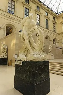 Louvre Prints: Vertical shot of a marble sculpture Milo of Croton in the Cour Marly courtyard in Richelieu Wing