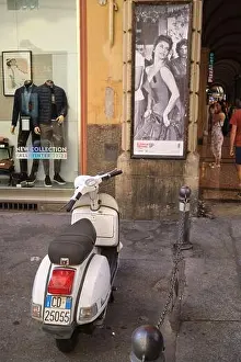 Main Street Prints: Vespa Scooter and Sophia Loren Film Poster in Bologna Italy