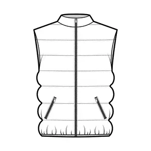 Menswear Prints: Down vest puffer waistcoat technical fashion illustration with stand collar