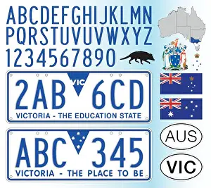 Melbourne Prints: Victoria State australian car license plate pattern