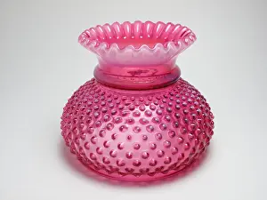 Oil Lamp Prints: Victorian cranberry and opalescent glass oil lamp shade by Fenton