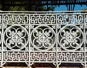 Rails Prints: Detail of Victorian ornate iron fence of a pavilion at the Anzac Memorial Park