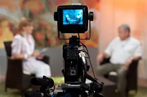 Journalist Prints: Video camera viewfinder - recording show in TV studio