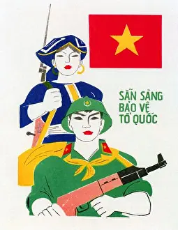 Communist Prints: Vietnam: Communist propaganda poster - Ready to Protect the Fatherland