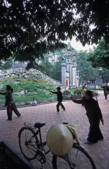Headwear Prints: Vietnam Hanoi Women performing tai chi