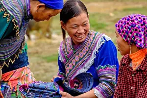 South East Prints: Vietnam, Lao Cai province, Sin Chen ethnic market, flower Hmongs tribal people