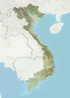 Saigon Prints: Vietnam, Relief Map with Border and Mask
