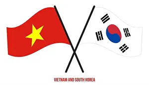 Flag Waving Prints: Vietnam and South Korea Flags Crossed And Waving Flat Style