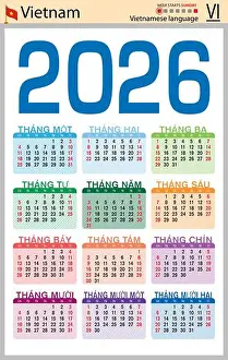 Calender Prints: Vietnam vertical Pocket calendars for 2026 (Two thousand twenty six)