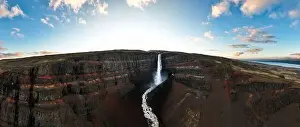 Pano Prints: View from above, panoramic view of the spectacular Skógafoss Waterfall in South-Iceland