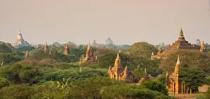 Earthquake Prints: View from above, stunning aerial view of the Bagan Archaeological Zone at sunset