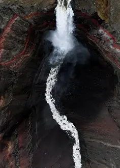 Basaltic Prints: View from above, stunning aerial view of the Hengifoss Waterfall