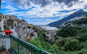 Banister Prints: View of the Amalfi Coast from Vietri sul Mare: in the distance the village of Citara perched on the coast