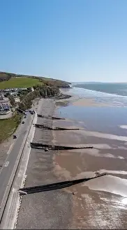 View of Amroth Beach on the Pembrokeshire coast in winter with very few people