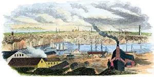 Old Fashioned Prints: View of Baltimore, Maryland, from Federal Hill, 1850s. Hand-colored woodcut