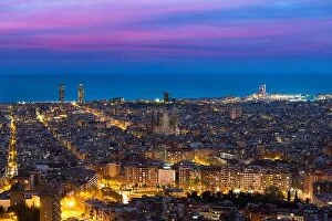 Images Dated 9th April 2018: Top view of Barcelona city skyline during evening in Barcelona, Catalonia, Spain