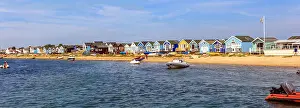 Beach Huts Prints: View of the beach huts on Mudeford Sandbank