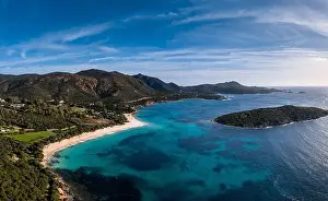 Capo Malfatano Prints: A view of the beautiful wihtie sand beach and turquoise waters at Turredda Beach in Sardinia