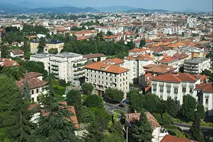 Overhead View Prints: View of Bergamo Città bassa, lower city of Bergamo, Lombardy region, Italy