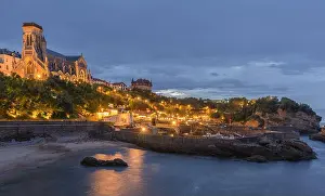 Biarritz Prints: View of Biarritz Marina at Blue Hour