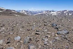 Crossing Prints: View of the breathtaking landscape at Paso Vergara in Argentina while climbing up to the complex of the three volcanos