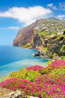 Madeira Island Prints: View at Cabo Girao (580 m highest) cliff - Camara de Lobos, Madeira Island, Portugal