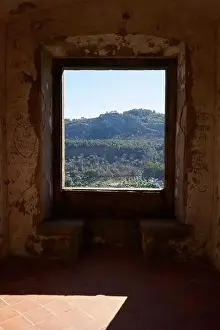 Serra Prints: View of Castelo de Video Serra de Sao Mamede mountains landscape through the window of the castle