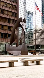 Chicago Illinois Prints: View of Chicago's Picasso, an untitled monumental sculpture by Pablo Picasso in Daley Plaza