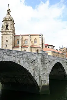 View of the Church de San Anton, taken from just below the bridge of the same name, Bilbao, Spain