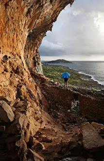 Mani Prints: View from coastal cave between Agios Dimitrios and Trachila the Mani Peloponnese Greece