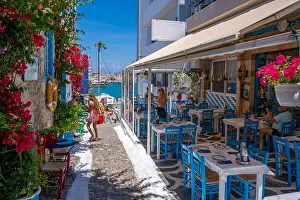 Dodecanese Prints: View of colourful local Taverna overlooking Kos Harbour