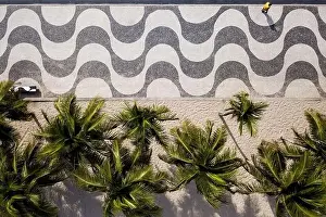 Carioca Prints: Top View of Copacabana Mosaic Sidewalk and Palm Trees at the Beach in Rio de Janeiro