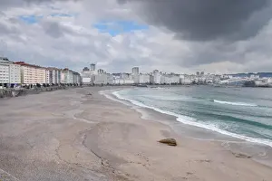Northern Spain Prints: View of a Coruna beach, northern Spain in winter day