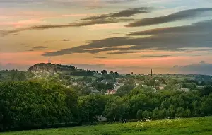 Memorial Prints: View of Crich Derbyshire looking towards St Mary's church and Crich stand